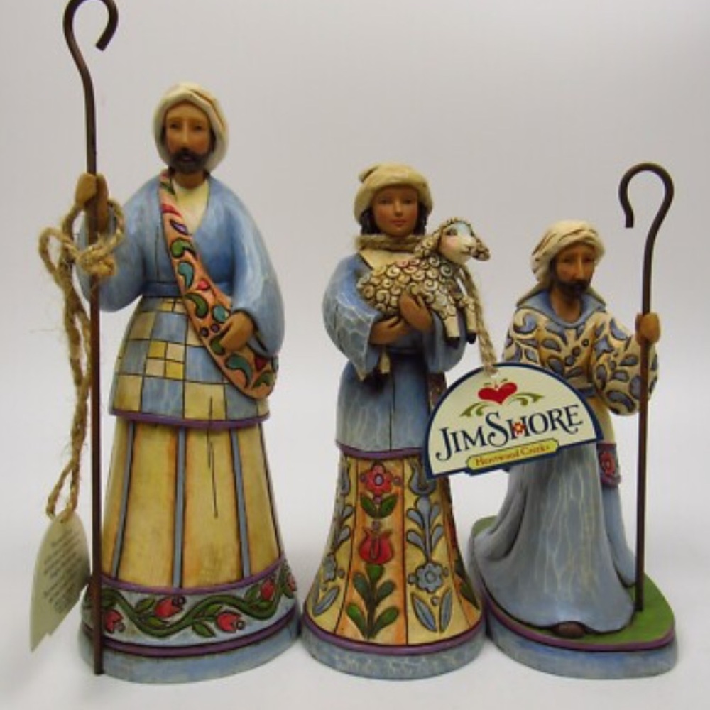 Jim Shore Blue Nativity 2007 Bringing Praise‎ 3Pc Quality Resin Shepherd Set NWT